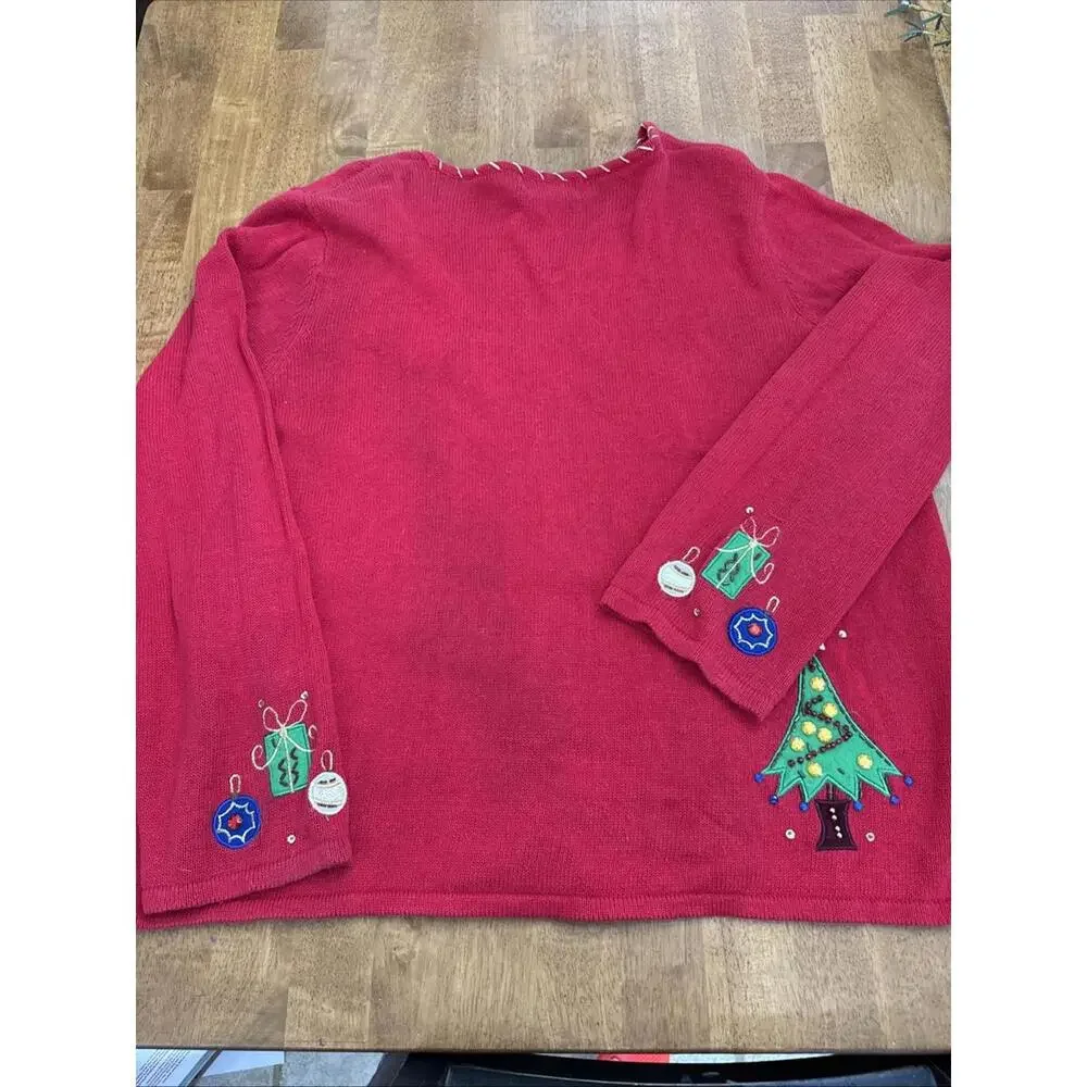 Tiara International Zip Cardigan Sweater Women 2X Christmas Trees Beaded Novelty - Picture 12 of 12